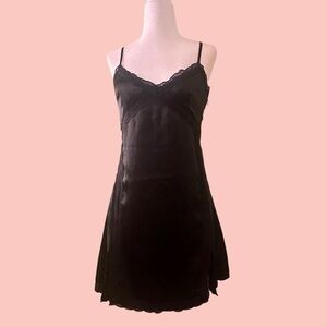 Black Lace Trim Mini Slip Dress
